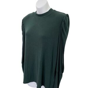 Main Strip Womens Size 1XL Green Long Sleeve Top Mock Neck Poof Shoulder Ribbed